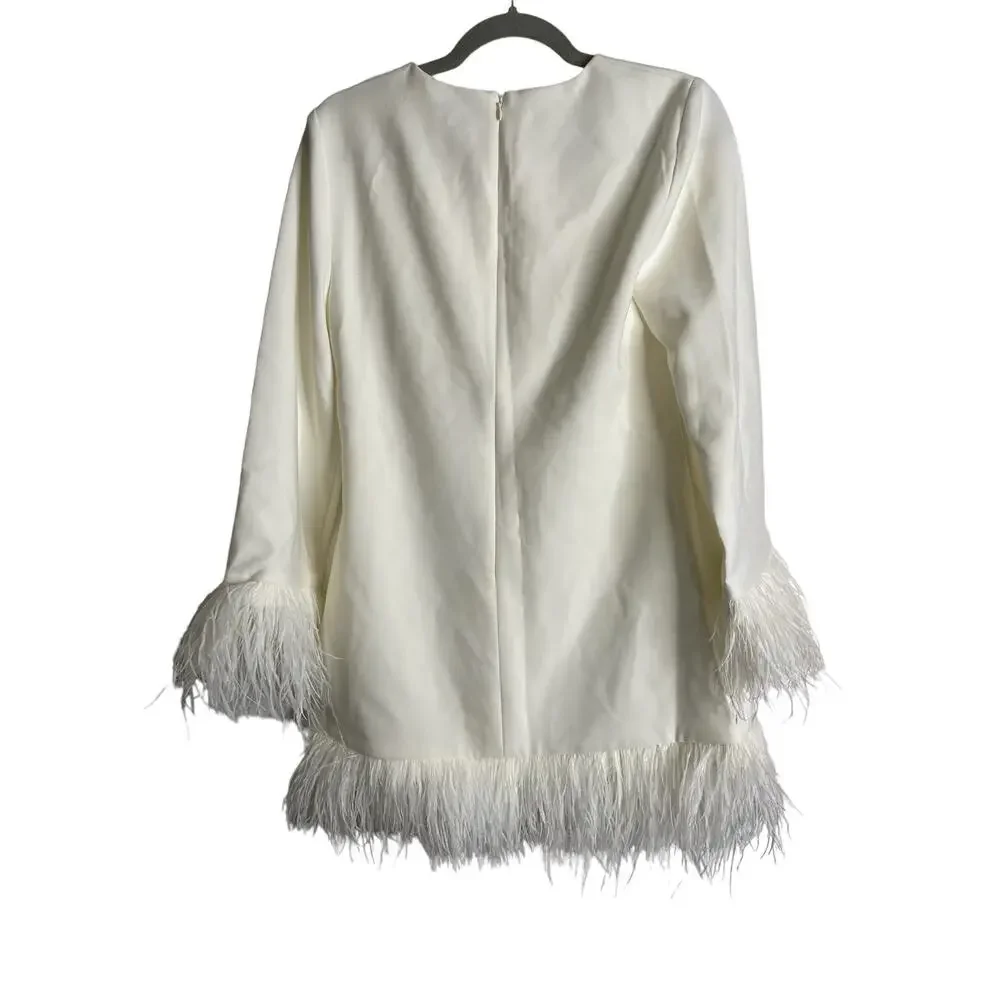 Likely Marullo Mini Sheath Dress Long Sleeve Ostrich Feather Detail Bridal 8 - Picture 7 of 9